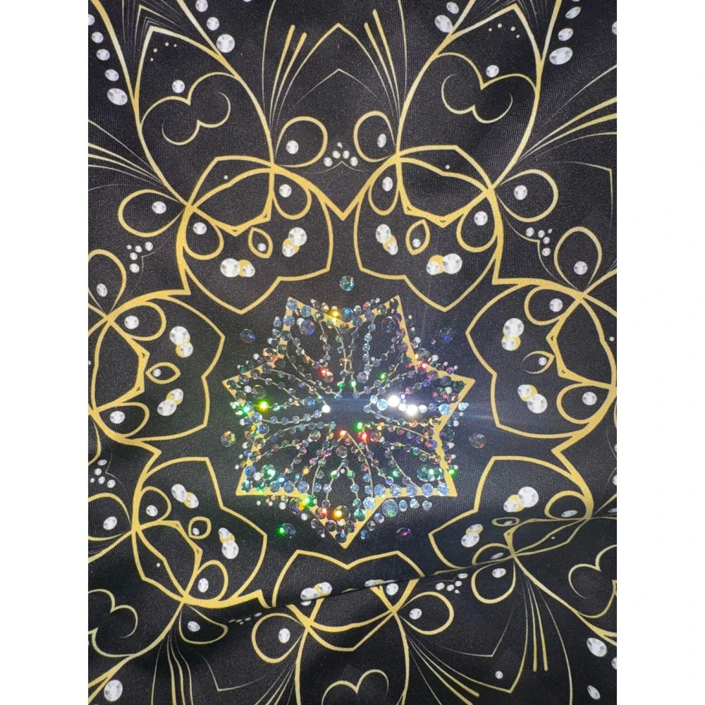 GK Elite Simone Biles Gymnastics Leotard Black Gold Mandala Rhinestone Kids CM